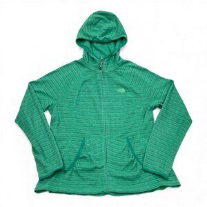 The North Face Green Striped Zip Terry Cloth Hoodie Sweatshirt Jacket Women's XL